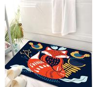 HKPOEQ Tapis Salle de Bain Antidérapant,Moelleux en Microfibre,Absorbant l'eau,Lavable en Machine,pour Douche,Art Populaire scandinave avec Imitation de Renard en Bloc de Style Nordique,50x80 cm