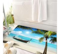 HKPOEQ Tapis Salle de Bain Antidérapant,Moelleux en Microfibre,Absorbant l'eau,Lavable en Machine,pour Douche,Plage Tropicale, Un Bateau amarré sur la Plage immaculée entourée de Palmiers et,50x80 cm