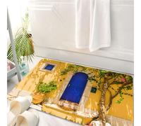 HKPOEQ Tapis Salle de Bain Antidérapant,Moelleux en Microfibre,Absorbant l'eau,Lavable en Machine,pour Douche,Porte Grecque Traditionnelle Jaune et Bleue avec des Fleurs et Un Paysage médite,50x80 cm