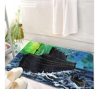 HKPOEQ Tapis Salle de Bain Antidérapant,Moelleux en Microfibre,Absorbant l'eau,Lavable en Machine,pour Douche,Illustration à l'aquarelle d'un Navire Titanic en Train de couler avec des fusée,50x80 cm