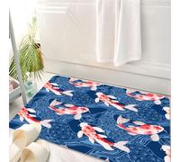 HKPOEQ Tapis Salle de Bain Antidérapant,Moelleux en Microfibre,Absorbant l'eau,Lavable en Machine,pour Douche,Carpes koï sous-Marines nageant sur Un Fond Bleu Complexe et répétitif,50x80 cm