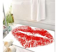 HKPOEQ Tapis Salle de Bain Antidérapant,Moelleux en Microfibre,Absorbant l'eau,Lavable en Machine,pour Douche, Baiser, Marque de Rouge à lèvres en Forme de cœur, Expression de Passion,50x80 cm