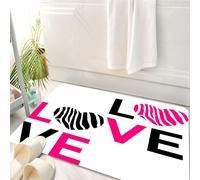 HKPOEQ Tapis Salle de Bain Antidérapant,Moelleux en Microfibre,Absorbant l'eau,Lavable en Machine,pour Douche,Zèbre Rose, Je t'aime Calligraphie Rayures zébrées Coeurs Illustration de la Sai,50x80 cm