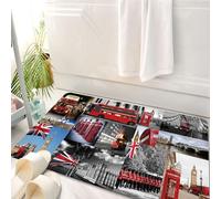 HKPOEQ Tapis Salle de Bain Antidérapant,Moelleux en Microfibre,Absorbant l'eau,Lavable en Machine,pour Douche,Londres Big Ben Tower Bridge Drapeau du Royaume-Uni Capitole Bus Rouge Cabine té,50x80 cm