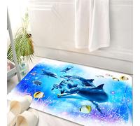 HKPOEQ Tapis Salle de Bain Antidérapant,Moelleux en Microfibre,Absorbant l'eau,Lavable en Machine,pour Douche,Faune sous-Marine, Dauphin, Poissons tropicaux, Corail, Paillettes, Ampoules, FA,50x80 cm