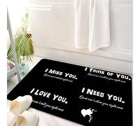 HKPOEQ Tapis Salle de Bain Antidérapant,Moelleux en Microfibre,Absorbant l'eau,Lavable en Machine,pour Douche,Texte Blanc sur Fond Noir, « Je Pense à toi », « Tu me manques », « J'Ai Besoin,50x80 cm