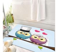 HKPOEQ Tapis Salle de Bain Antidérapant,Moelleux en Microfibre,Absorbant l'eau,Lavable en Machine,pour Douche,Décorations de Mariage, Deux hiboux drôles et Mignons de Style Dessin animé Mari,50x80 cm