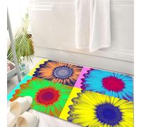 HKPOEQ Tapis Salle de Bain Antidérapant,Moelleux en Microfibre,Absorbant l'eau,Lavable en Machine,pour Douche,Art Moderne inspiré du Pop Art, coloré, Kitsch, Marguerite, Bordure Dure, Wester,50x80 cm
