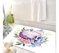 HKPOEQ Tapis Salle de Bain Antidérapant,Moelleux en Microfibre,Absorbant l'eau,Lavable en Machine,pour Douche,Le crâne est entouré de Fleurs et de Feuilles, œuvre d'art de crânes, pauvreté,50x80 cm