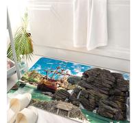 HKPOEQ Tapis Salle de Bain Antidérapant,Moelleux en Microfibre,Absorbant l'eau,Lavable en Machine,pour Douche,Pirate, Grand Navire Ancien sur Le Rivage Tropical des Caraïbes, île Pirate, GRA,50x80 cm