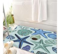HKPOEQ Tapis Salle de Bain Antidérapant,Moelleux en Microfibre,Absorbant l'eau,Lavable en Machine,pour Douche,Motif sans Couture sous-Marin avec des étoiles de mer, des Coquillages et des PE,50x80 cm