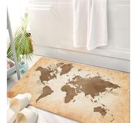 HKPOEQ Tapis Salle de Bain Antidérapant,Moelleux en Microfibre,Absorbant l'eau,Lavable en Machine,pour Douche,Carte du Monde, Illustration des Continents de la Terre, Style Vintage,50x80 cm