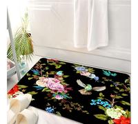HKPOEQ Tapis Salle de Bain Antidérapant,Moelleux en Microfibre,Absorbant l'eau,Lavable en Machine,pour Douche,Roses pivoines Fleurs Sauvages rossignol Oiseaux muguet Bleuet avec Feuilles sur,50x80 cm