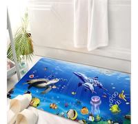HKPOEQ Tapis Salle de Bain Antidérapant,Moelleux en Microfibre,Absorbant l'eau,Lavable en Machine,pour Douche,Paysages sous-Marins avec des Dauphins en arrière-Plan,50x80 cm