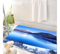 HKPOEQ Tapis Salle de Bain Antidérapant,Moelleux en Microfibre,Absorbant l'eau,Lavable en Machine,pour Douche,Paysage d'hiver, Les Sommets enneigés du Mont Fuji se reflètent dans Un lac de v,50x80 cm