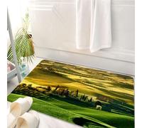 HKPOEQ Tapis Salle de Bain Antidérapant,Moelleux en Microfibre,Absorbant l'eau,Lavable en Machine,pour Douche,Paysages toscans et Maisons de Campagne, Terrain Vague de Campagne et cyprès, ch,50x80 cm
