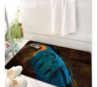 HKPOEQ Tapis Salle de Bain Antidérapant,Moelleux en Microfibre,Absorbant l'eau,Lavable en Machine,pour Douche,Perroquet, Un Ara Bleu avec des Plumes Bleues accrocheuses, Une tête Verte et Un,50x80 cm