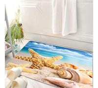 HKPOEQ Tapis Salle de Bain Antidérapant,Moelleux en Microfibre,Absorbant l'eau,Lavable en Machine,pour Douche,Paysage de Plage Calme, étoiles de mer et Coquillages, Photographie de Paysage c,50x80 cm