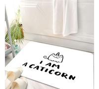 HKPOEQ Tapis Salle de Bain Antidérapant,Moelleux en Microfibre,Absorbant l'eau,Lavable en Machine,pour Douche,Chat Licorne, Citation Humoristique Je dessine à la Main Un Chat-Licorne,50x80 cm