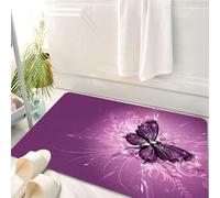 HKPOEQ Tapis Salle de Bain Antidérapant,Moelleux en Microfibre,Absorbant l'eau,Lavable en Machine,pour Douche,Papillon Violet décoré de Motifs Brillants et de Gouttes d'eau sur Fond Violet,50x80 cm