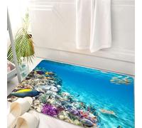 HKPOEQ Tapis Salle de Bain Antidérapant,Moelleux en Microfibre,Absorbant l'eau,Lavable en Machine,pour Douche,Océan, Vie sous-Marine, Vie Marine, Animaux Marins, coraux, Poissons tropicaux e,50x80 cm