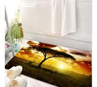HKPOEQ Tapis Salle de Bain Antidérapant,Moelleux en Microfibre,Absorbant l'eau,Lavable en Machine,pour Douche,Décor de Safari, Arbre Unique au Coucher de Soleil Africain de rêve avec des nua,50x80 cm