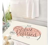HKPOEQ Tapis Salle de Bain Antidérapant,Moelleux en Microfibre,Absorbant l'eau,Lavable en Machine,pour Douche,Annonces de Mariage, Message élégant « fraîchement marié », entouré de cœur et d,50x80 cm