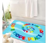 HKPOEQ Tapis Salle de Bain Antidérapant,Moelleux en Microfibre,Absorbant l'eau,Lavable en Machine,pour Douche,Message d'amour, d'espoir, de Paix et de Joie aux Couleurs de l'arc-en-Ciel avec,50x80 cm