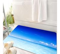 HKPOEQ Tapis Salle de Bain Antidérapant,Moelleux en Microfibre,Absorbant l'eau,Lavable en Machine,pour Douche,Ocean Vista, Un Immense océan Bleu Rencontre Le Ciel, des Nuages Doux ajoutent a,50x80 cm