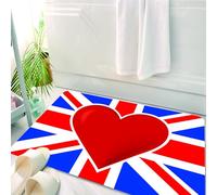 HKPOEQ Tapis Salle de Bain Antidérapant,Moelleux en Microfibre,Absorbant l'eau,Lavable en Machine,pour Douche,Union Jack, Drapeau nnique avec Un Grand cœur Rouge au Centre de la fierté natio,50x80 cm