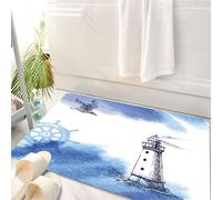 HKPOEQ Tapis Salle de Bain Antidérapant,Moelleux en Microfibre,Absorbant l'eau,Lavable en Machine,pour Douche,Phare de Paysage Marin à l'horizon avec Une Mouette. Illustration vectorielle,50x80 cm