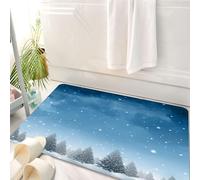 HKPOEQ Tapis Salle de Bain Antidérapant,Moelleux en Microfibre,Absorbant l'eau,Lavable en Machine,pour Douche,avec Une forêt Bleue Froide de pins sur Un Espace enneigé pour la Saison de Noël,50x80 cm