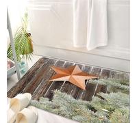 HKPOEQ Tapis Salle de Bain Antidérapant,Moelleux en Microfibre,Absorbant l'eau,Lavable en Machine,pour Douche,Décor de Campagne primitif, Grande étoile Orange sur clôtures en Bois Brut branc,50x80 cm