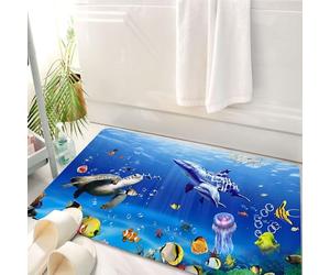 HKPOEQ Tapis Salle de Bain Antidérapant,Moelleux en Microfibre,Absorbant l'eau,Lavable en Machine,pour Douche,Paysages sous-Marins avec des Dauphins en arrière-Plan,50x80 cm