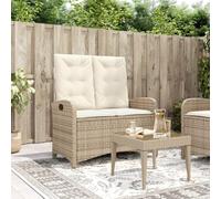 HKQWPBF Banc de jardin réglable avec coussin en rotin synthétique beige | rotin synthétique tressé, cadre en acier revêtu par pulvérisation, housses amovibles et lavables, coussins de dossier