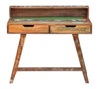 HKQWPBF Bureau en bois vieilli avec 2 tiroirs, bureau d'ordinateur vintage | Fabriqué à la main, bois de manguier en teck et acacia, style rétro, bureau, table de lecture, unique