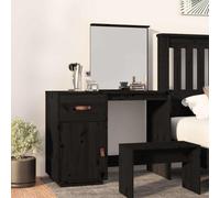 HKQWPBF Coiffeuse noire 95 x 50 x 134 cm en pin massif avec miroir | Bois de pin massif, surface noire, miroir inclus, tiroir et compartiment, compartiment de porte, support mural pour la
