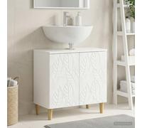 HKQWPBF Delft Meuble de lavabo Blanc brillant 59,5 x 31,5 x 59 cm | Design fin, matériau en bois, résistant à l'humidité, beaucoup d'espace de rangement, portes réversibles, facile d'entretien
