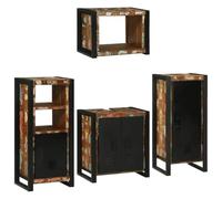 HKQWPBF Ensemble de meubles de salle de bain 4 pièces avec meuble sous lavabo, armoire de 90 cm, armoire murale et étagère murale, multicolore, bois vieilli massif et cadre en métal, design moderne