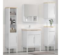 HKQWPBF Ensemble de meubles de salle de bain blanc 4 pièces en pin massif avec porte, design mural moderne avec étagères réglables pour des solutions de rangement flexibles et un look minimaliste.