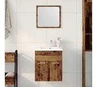 HKQWPBF Lot de 2 meubles de salle de bain aspect bois vieilli avec meuble de salle de bain mural et miroir, espace de rangement spacieux pour articles de toilette, surface miroir en verre transparent