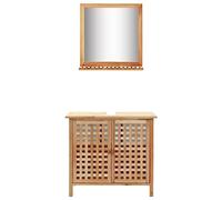 HKQWPBF Meuble sous lavabo avec miroir en bois de noyer massif et contreplaqué, armoire de salle de bain avec deux portes en grille, grand compartiment et étagère, miroir avec étagère à lattes