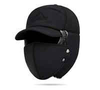 HKSCKJ Chapka d'hiver Unisex Chapeau de Trappeur en Coton Epaissi Chaud Bonnet Doublure en Peluche avec Cache-Visage Amovible Bonnet Coupe-Vent avec Couvre-Oreilles pour Ski, Vélo, Alpinisme