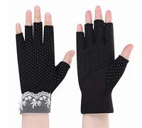 HKSCKJ Gants de Conduite Demi-Doigts Femmes Gants de Cyclisme en Coton Gants de Protection Solaire antidérapant Gants en Dentelle élégant Respirant Mitaines Courts Mince Anti-UV pour équitation