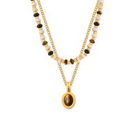 Hktarizona Collier de perles en pierre naturelle au design elegant, pendentif œil de tigre, ensemble de bijoux chaîne clavicule double couche en acier titane for femme