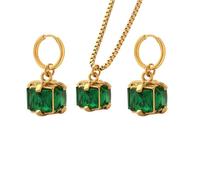 Hktarizona Ensemble collier et boucles d'oreilles for femme, style minimaliste, fermoir à quatre griffes en acier titane inaltérable, orné d'émeraudes et de zircons(Necklaces)