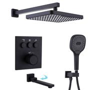 HKTHE Colonne de Douche Encastrée, HSS0465 Moderne Ensemble de Douche Thermostatique, 30x20cm Pluie Systèmes de Douche, Touches du Piano, Douchette à Main 3 Modes, Robinet de Baignoire Pliable