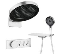 HKTHE Colonne de Douche Thermostatique, HSS0719 Moderne Touches de Piano, Affichage Numérique LED, 12inch/320mm Pluie, Cascade Mural Ensemble de Douche Encastrée, Bac de Rangement, 59A Laiton Vanne