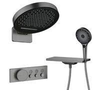 HKTHE Colonne de Douche Thermostatique, HSS0719 Moderne Touches de Piano, Affichage Numérique LED, 12inch/320mm Pluie, Cascade Mural Ensemble de Douche Encastrée, Bac de Rangement, 59A Laiton Vanne