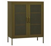 HKTMGDNG Armoire de rangement en acier vert olive 80 x 35 x 101,5 cm Buffet | Commode robuste avec 2 portes en grille, étagères réglables et pieds de réglage pour couloir, salon ou bureau.